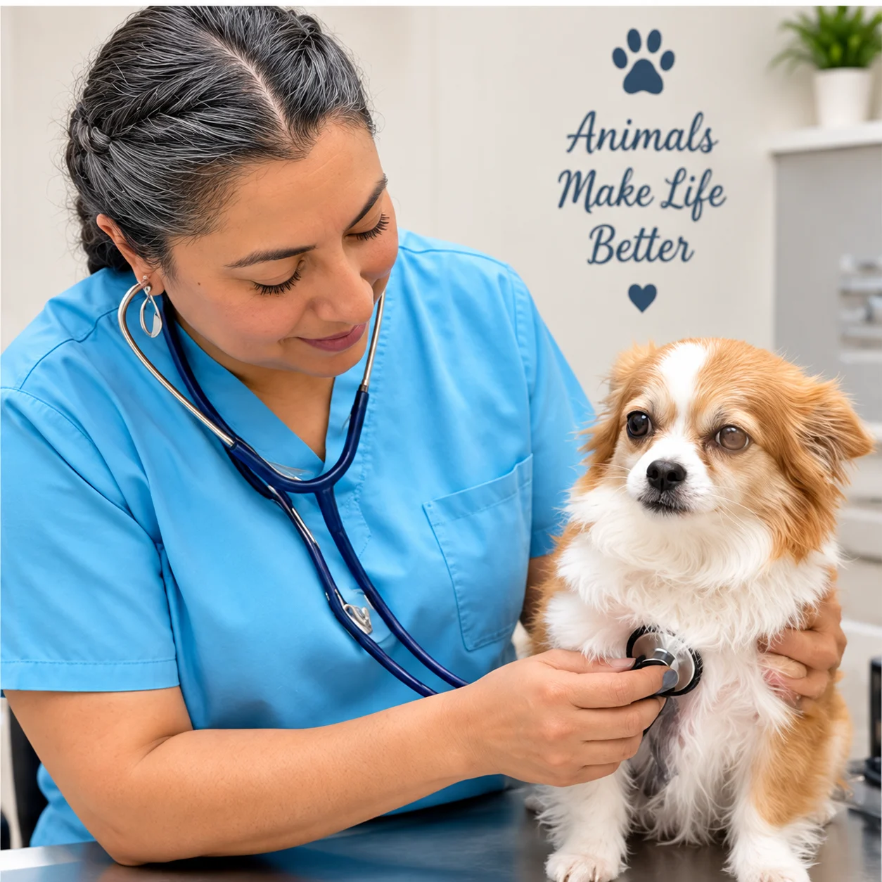 A veterinarian gently examining a small dog at Silverado Veterinary Hospital