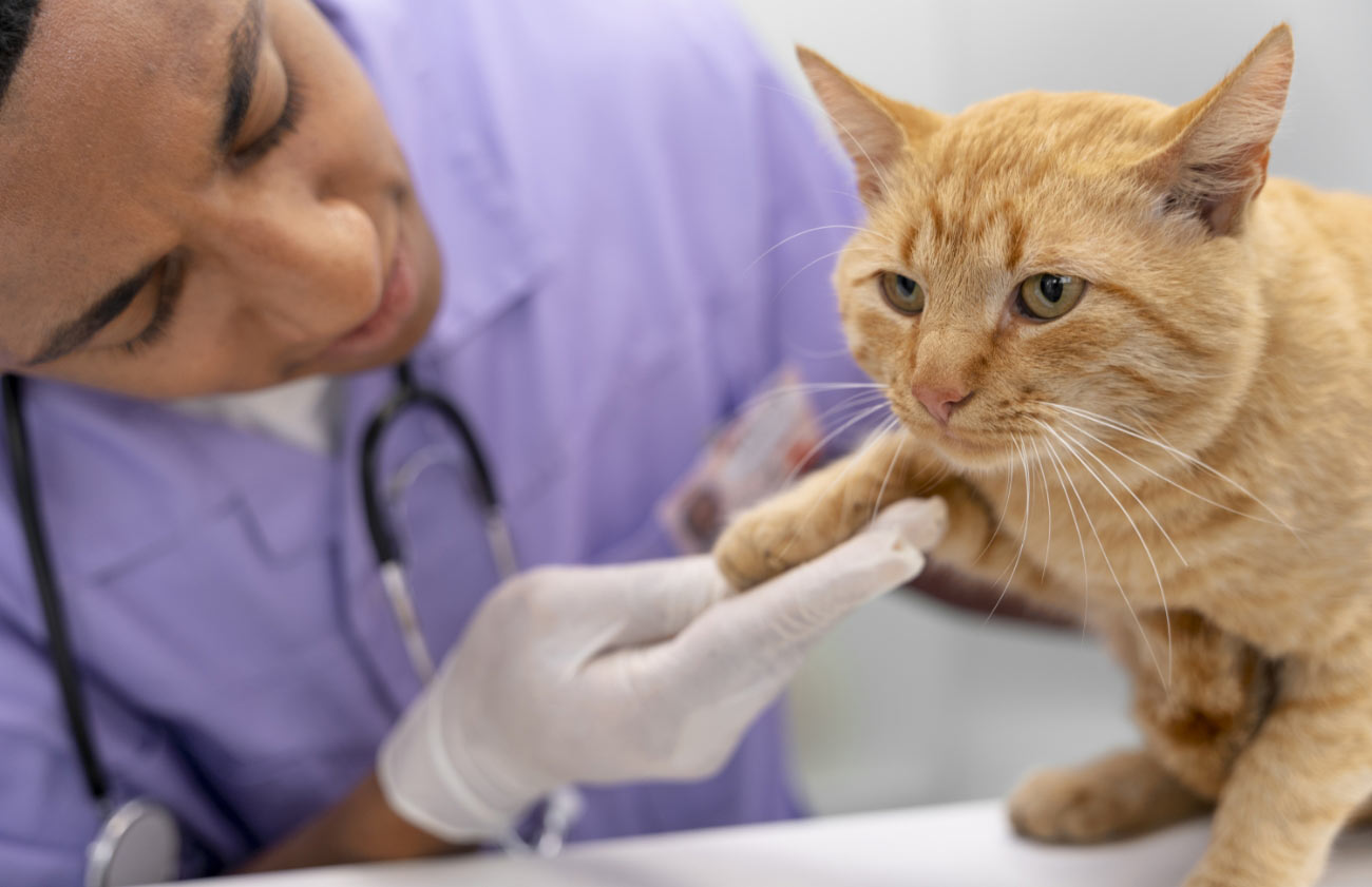 A veterinarian examining a cat at Silverado Veterinary Hospital in South Calgary